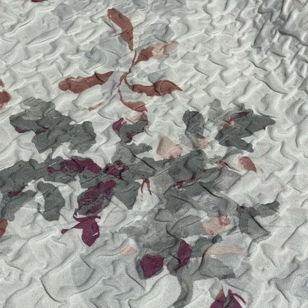 DKNY “Jasper” White Textured Fabric Shower Curtain w/Multicolor Floral Designs